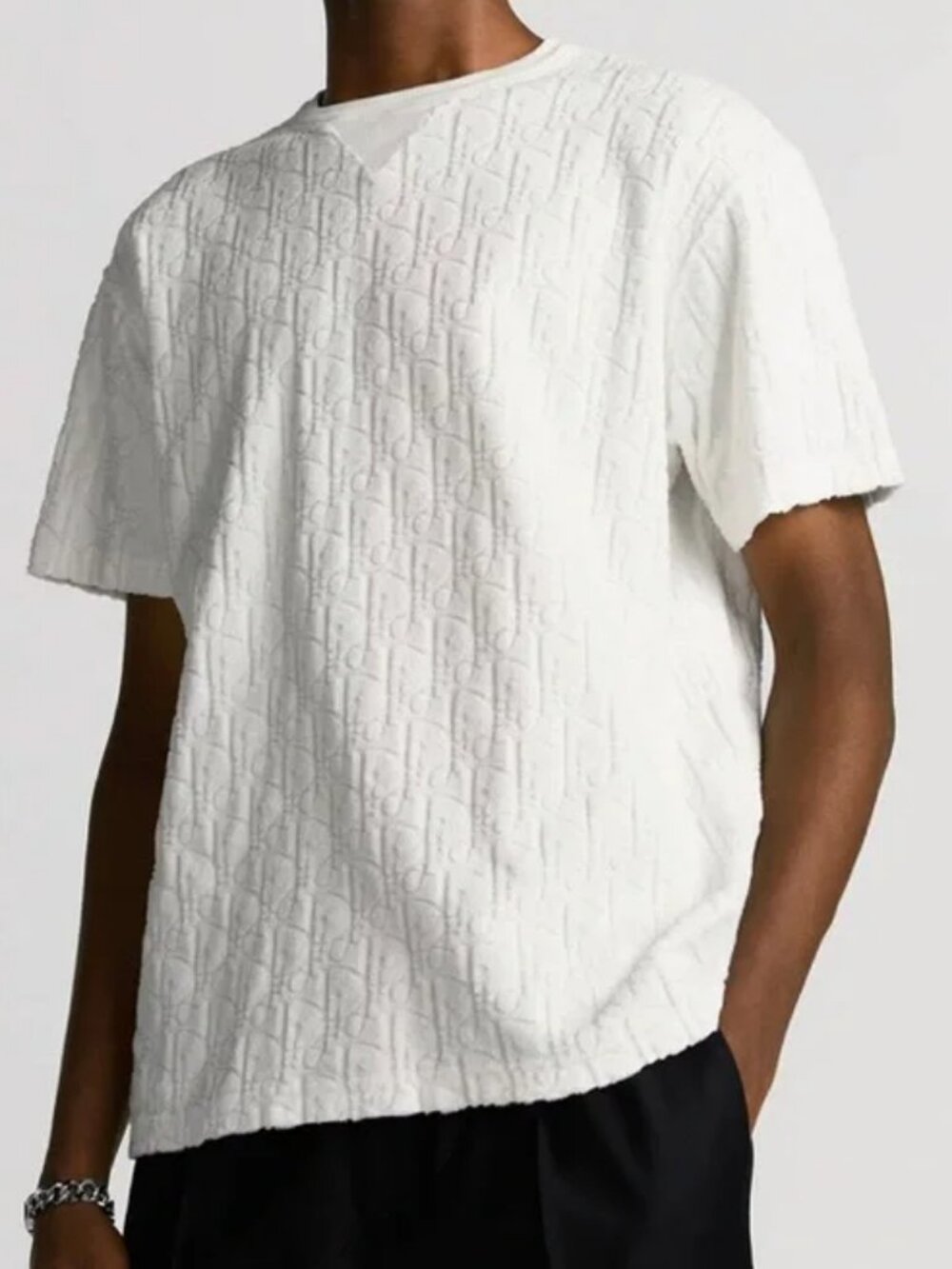 Mens Dior White (Item-35) White Oblique Jacquard Logo Relaxed Fit Terry Shirt M